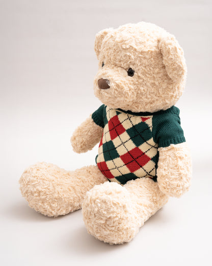 Just Bear Ollie Soft Toy With Green Check Sweater-Ultra Soft & Huggable Teddy-36M+