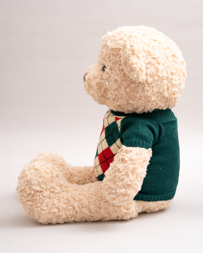 Just Bear Ollie Soft Toy With Green Check Sweater-Ultra Soft & Huggable Teddy-36M+
