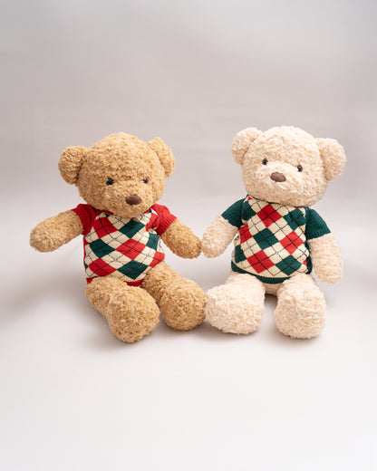 Just Bear Ollie Soft Toy With Green Check Sweater-Ultra Soft & Huggable Teddy-36M+