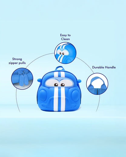 Very Peri Cute Car Face Backpack-Blue-Adjustable Shoulder Straps-Preschool Nursery Travel Bag