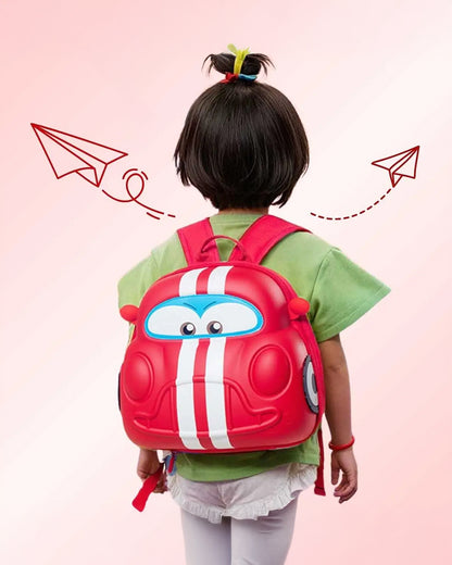 Very Peri Cute Car Face Backpack-Red-Adjustable Shoulder Straps-Preschool Nursery Travel Bag