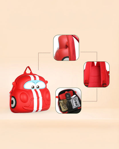 Very Peri Cute Car Face Backpack-Red-Adjustable Shoulder Straps-Preschool Nursery Travel Bag
