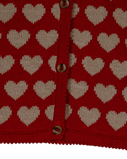 Pomme Crimson Red Cardigan-Heart Print-100% Cotton-For Infants