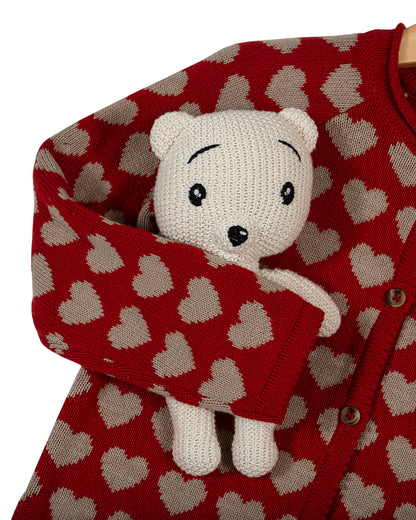 Pomme Crimson Red Cardigan-Heart Print-100% Cotton-For Infants