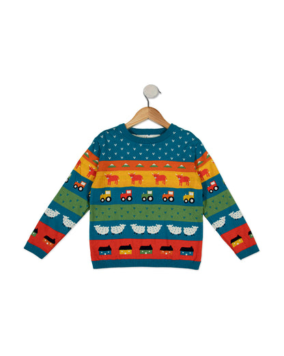 Pomme Multicolor Sweater-Printed-100% Cotton-For Infants
