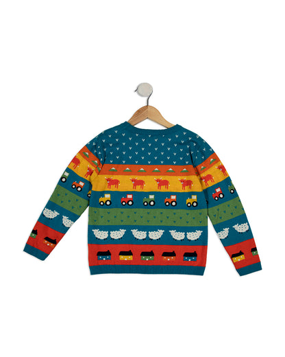 Pomme Multicolor Sweater-Printed-100% Cotton-For Infants