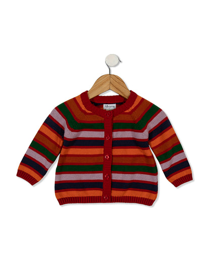 Pomme Multicolor Cardigan-Striped-100% Cotton-For Infants