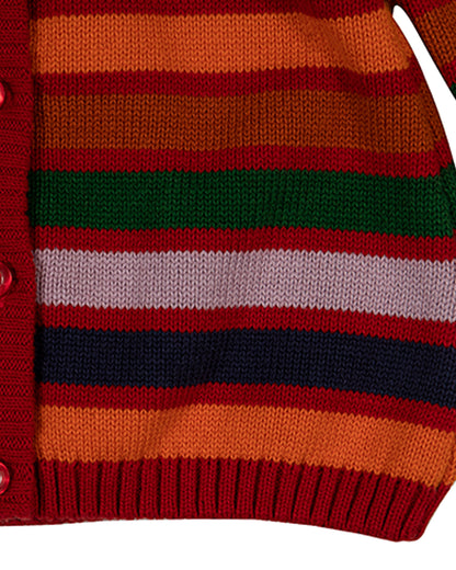 Pomme Multicolor Cardigan-Striped-100% Cotton-For Infants