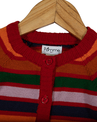 Pomme Multicolor Cardigan-Striped-100% Cotton-For Infants