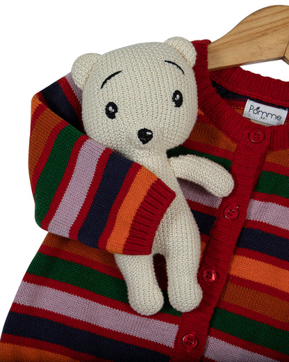 Pomme Multicolor Cardigan-Striped-100% Cotton-For Infants