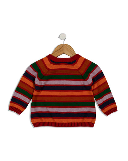 Pomme Multicolor Cardigan-Striped-100% Cotton-For Infants