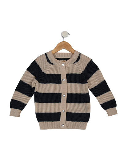 Pomme Blue & White Cardigan-Striped-100% Merino Wool-For Infants
