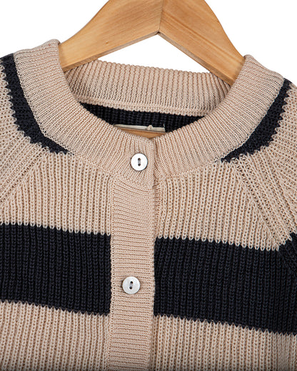 Pomme Blue & White Cardigan-Striped-100% Merino Wool-For Infants
