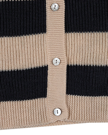 Pomme Blue & White Cardigan-Striped-100% Merino Wool-For Infants