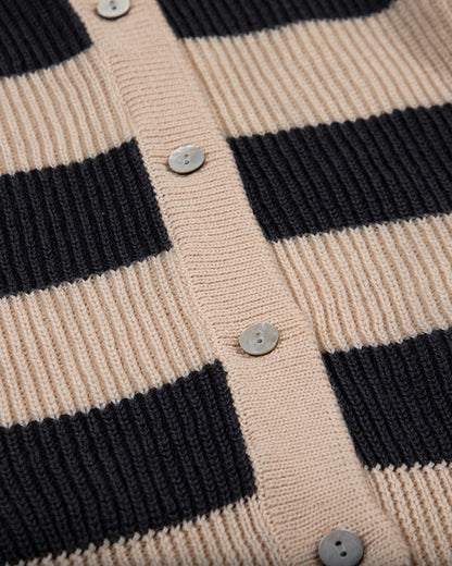 Pomme Blue & White Cardigan-Striped-100% Merino Wool-For Infants