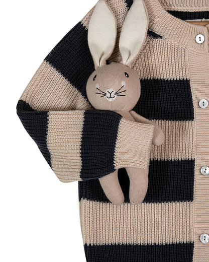 Pomme Blue & White Cardigan-Striped-100% Merino Wool-For Infants