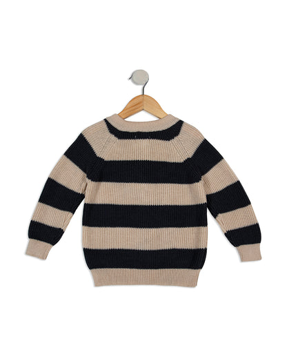 Pomme Blue & White Cardigan-Striped-100% Merino Wool-For Infants