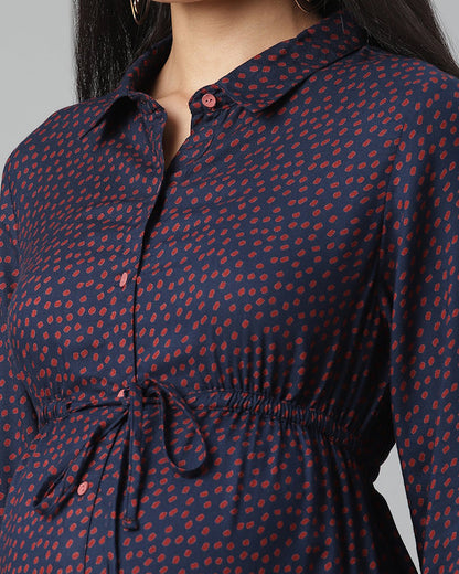 Wobbly Walk Indigo Blue Maternity Nursing Top-Polka Dots Print-Cotton Viscose-Bump Friendly