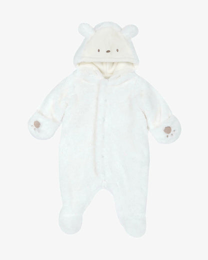 Chicco White Hooded Sleepsuit-Solid-Polyester-For Infants