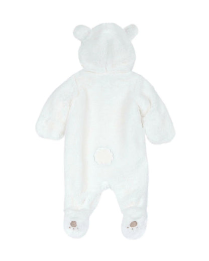Chicco White Hooded Sleepsuit-Solid-Polyester-For Infants