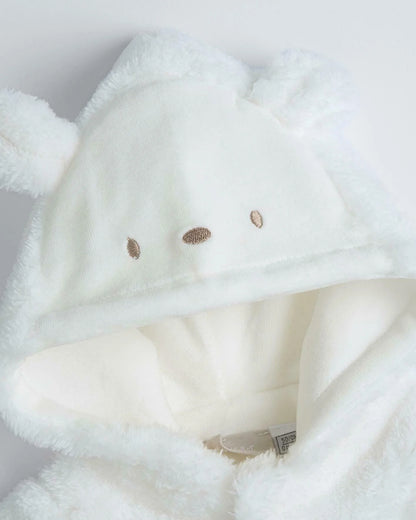 Chicco White Hooded Sleepsuit-Solid-Polyester-For Infants