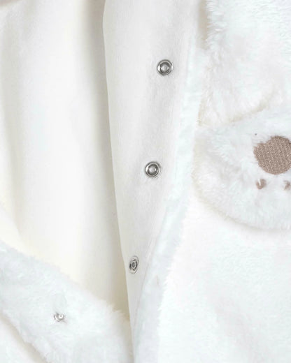 Chicco White Hooded Sleepsuit-Solid-Polyester-For Infants