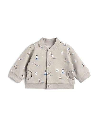 Chicco Grey Cardigan-Boat Print-Cotton-For Infants