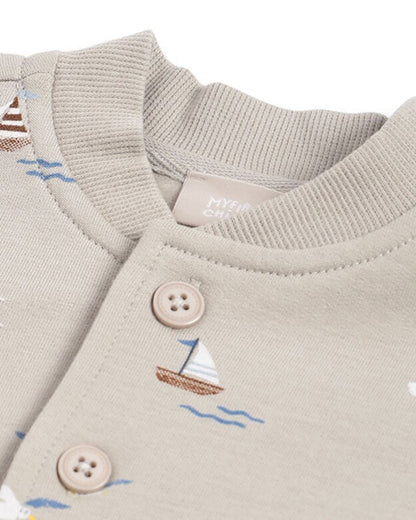 Chicco Grey Cardigan-Boat Print-Cotton-For Infants