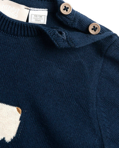 Chicco Navy Blue T-shirt-Dog Embroidered-Cotton & Wool-For Infants