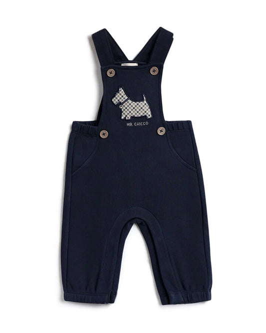 Chicco Navy Blue Shoulder Strap Dungaree-Solid-Cotton-For Infants