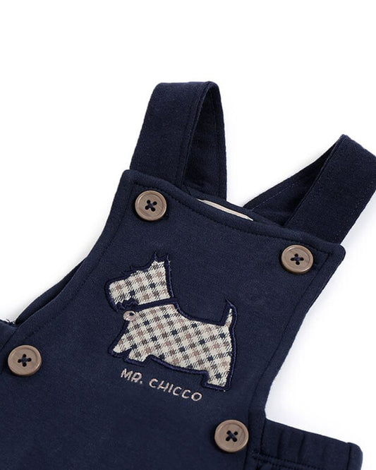 Chicco Navy Blue Shoulder Strap Dungaree-Solid-Cotton-For Infants