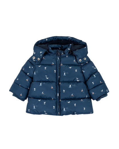 Chicco Navy Blue Winter Wear Hooded Jacket-Printed-Polyester-For Infants