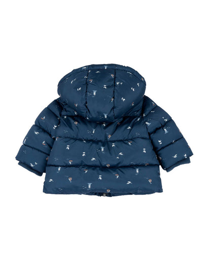 Chicco Navy Blue Winter Wear Hooded Jacket-Printed-Polyester-For Infants
