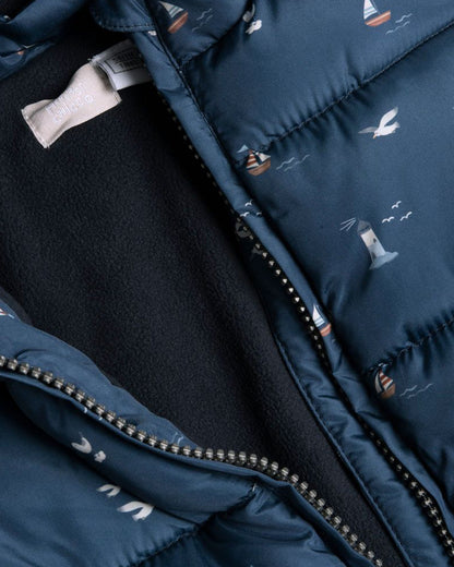 Chicco Navy Blue Winter Wear Hooded Jacket-Printed-Polyester-For Infants