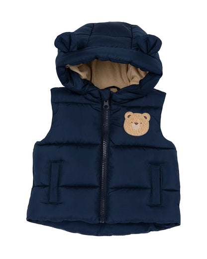 Chicco Navy Blue Winter Wear Jacket-Sleeveless-Bear Embroidered-Polyester-For Infants