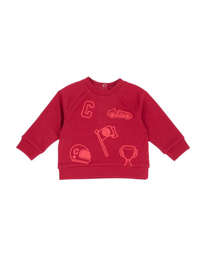 Chicco Crimson Red Winter Wear Sweatshirt-Printed-Cotton-For Infants