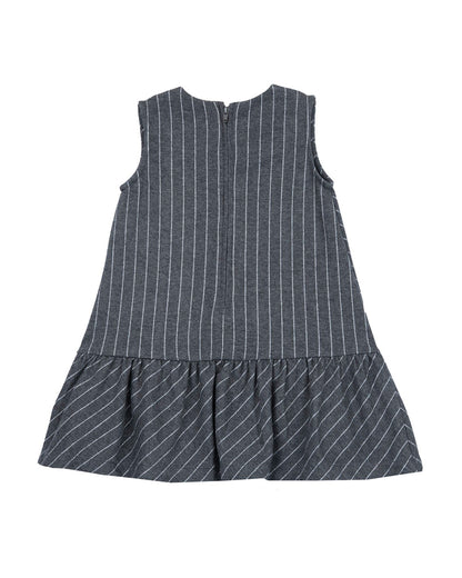 Chicco Dark Grey Frock-Striped-Polyester-For Infants