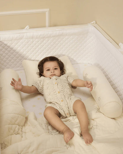 Baby Jalebi Cot Bedding Set-Luna-Hand Embroidered-100% Organic Cotton-Off White-For Infants