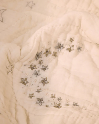 Baby Jalebi Cot Bedding Set-Luna-Hand Embroidered-100% Organic Cotton-Off White-For Infants