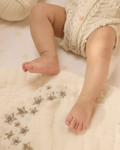 Baby Jalebi Cot Bedding Set-Luna-Hand Embroidered-100% Organic Cotton-Off White-For Infants
