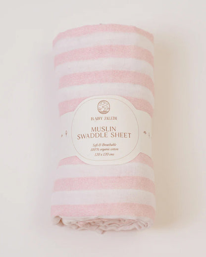 Baby Jalebi Organic Muslin Swaddle-Ballerina Bear-Peach & White-Pack of 2-Infant Wraps