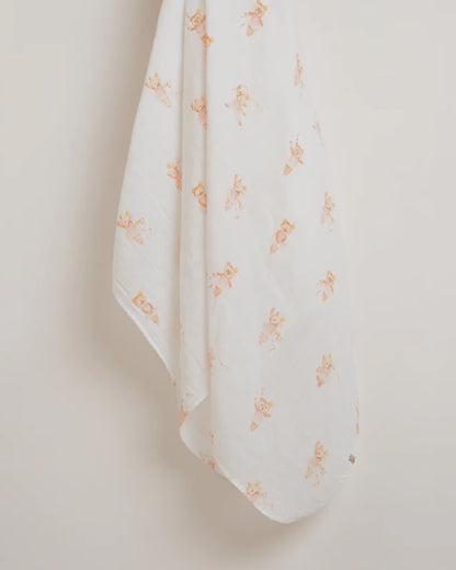 Baby Jalebi Organic Muslin Swaddle-Ballerina Bear-Peach & White-Pack of 2-Infant Wraps