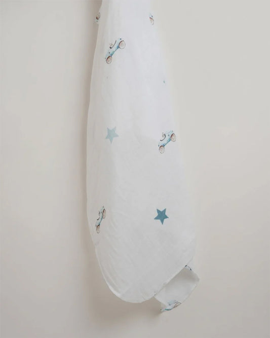 Baby Jalebi Organic Muslin Swaddle-Roadster-White-Pack of 1-Infant Wraps