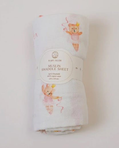 Baby Jalebi Organic Muslin Swaddle-Prima Ballerina bear-White-Pack of 1-Infant Wraps