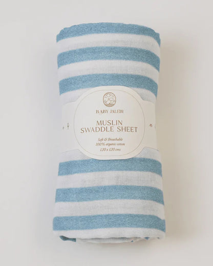 Baby Jalebi Organic Muslin Swaddle-Blue Stripes-Blue-Pack of 1-Infant Wraps