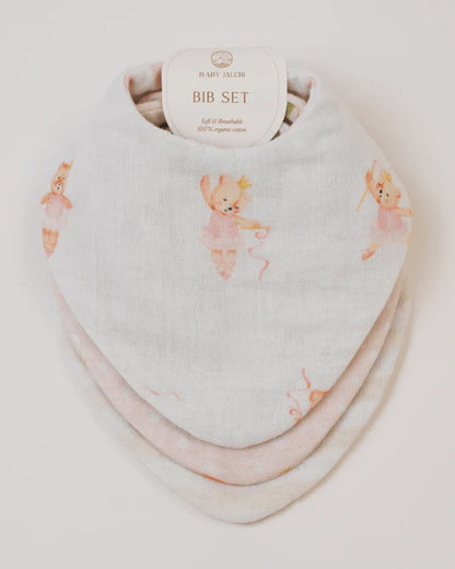Baby Jalebi Floral Ballerina Stripes Organic Cotton Muslin Bib-Set of 3-Super Soft Absorbent & Reversible-For Infants