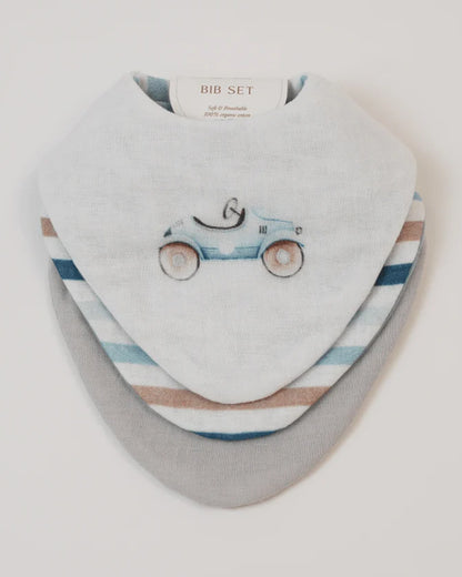 Baby Jalebi Roadster Stripes Organic Cotton Muslin Bib-Set of 3-Super Soft Absorbent & Reversible-For Infants