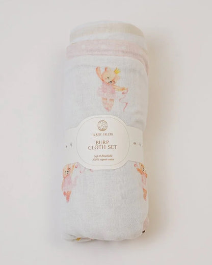 Baby Jalebi Floral Ballerina Stripes Organic Cotton Muslin Burp Cloth-Set of 3-Super Soft Absorbent & Reversible-For Infants