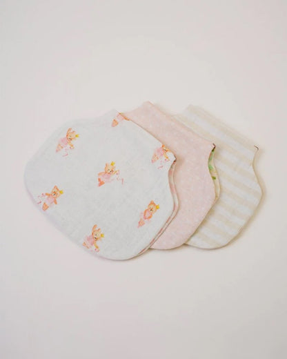 Baby Jalebi Floral Ballerina Stripes Organic Cotton Muslin Burp Cloth-Set of 3-Super Soft Absorbent & Reversible-For Infants