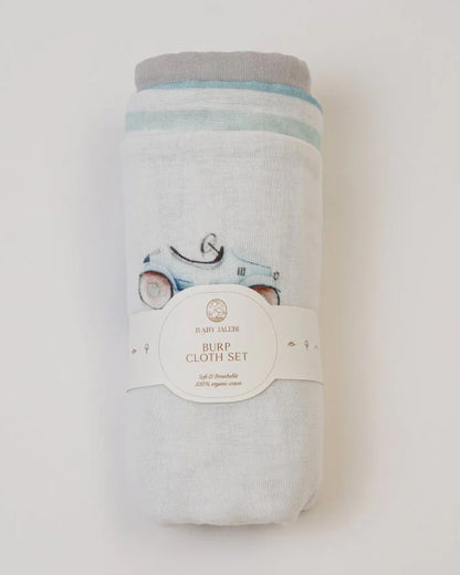 Baby Jalebi Gery Roadster Stripes Organic Cotton Muslin Burp Cloth-Set of 3-Super Soft Absorbent & Reversible-For Infants
